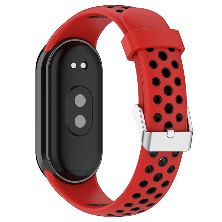 For Xiaomi Smart Band 10 / 9 / 8 Holes Style Metal Connector Two Color Silicone Watch Band