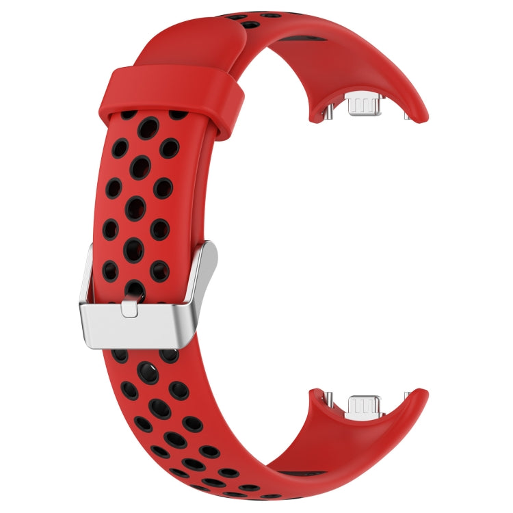 For Xiaomi Smart Band 10 / 9 / 8 Holes Style Metal Connector Two Color Silicone Watch Band