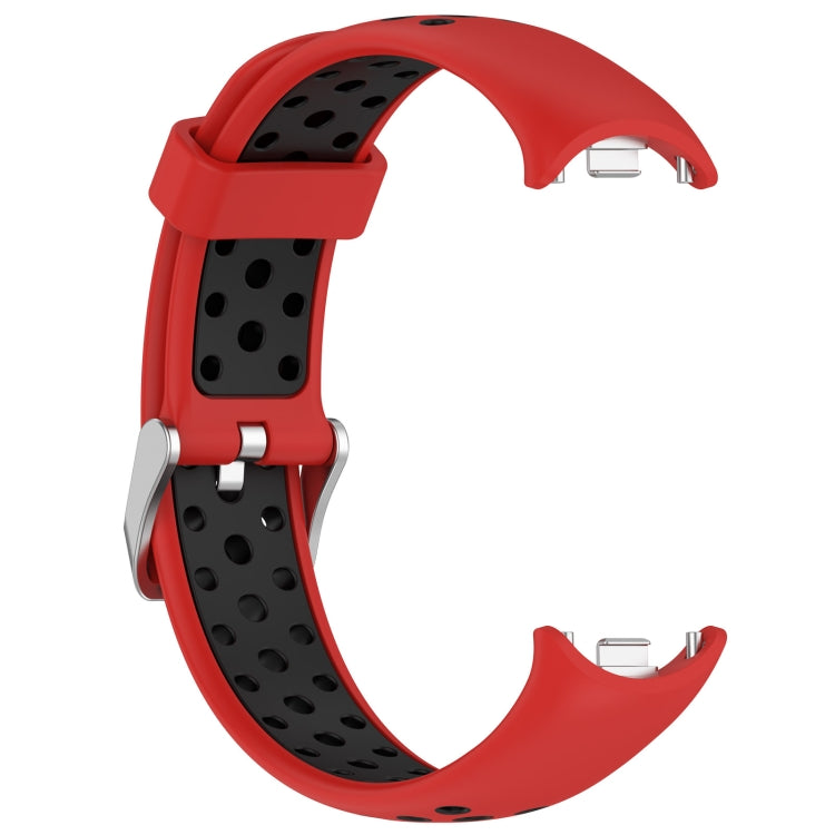 For Xiaomi Smart Band 10 / 9 / 8 Holes Style Metal Connector Two Color Silicone Watch Band