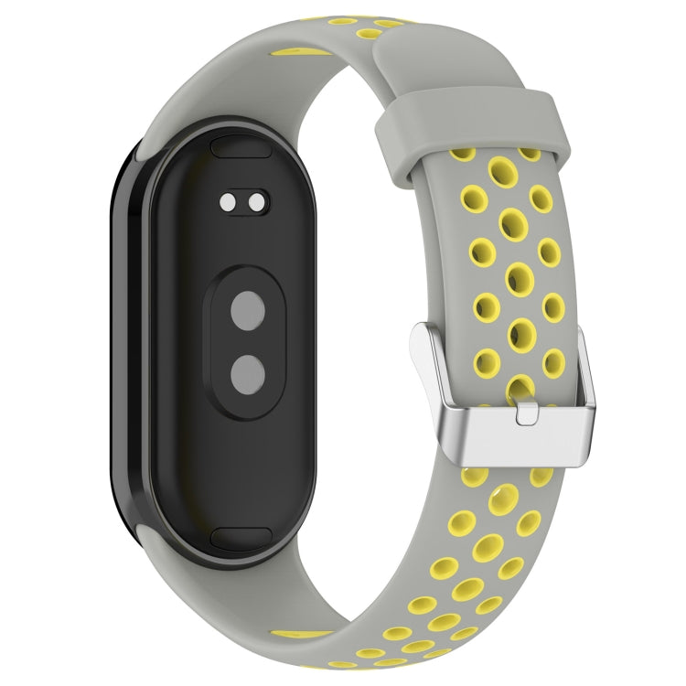 For Xiaomi Smart Band 10 / 9 / 8 Holes Style Metal Connector Two Color Silicone Watch Band