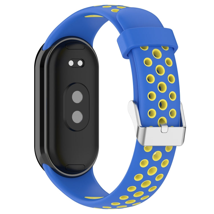 For Xiaomi Smart Band 10 / 9 / 8 Holes Style Metal Connector Two Color Silicone Watch Band