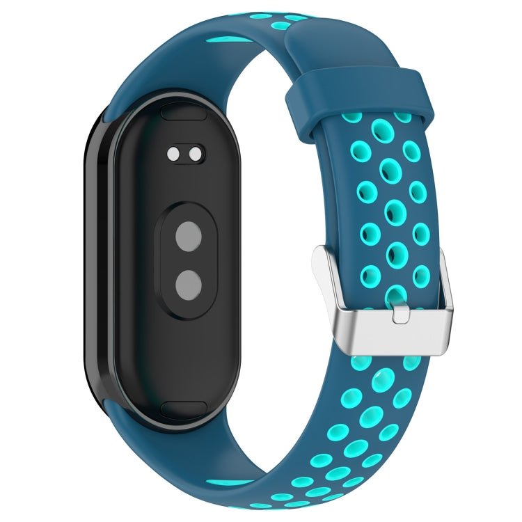 For Xiaomi Smart Band 10 / 9 / 8 Holes Style Metal Connector Two Color Silicone Watch Band