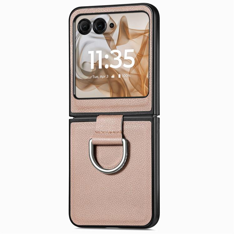 For Motorola Razr 50 Litchi Texture Leather Ring Fold Phone Case