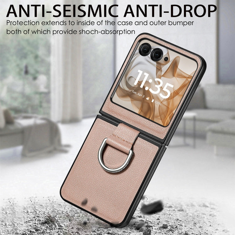For Motorola Razr 50 Litchi Texture Leather Ring Fold Phone Case