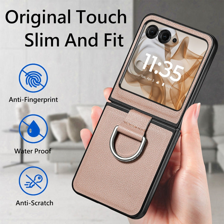 For Motorola Razr 50 Litchi Texture Leather Ring Fold Phone Case