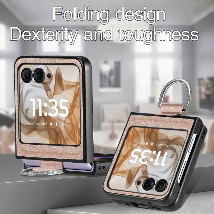 For Motorola Razr 50 Litchi Texture Leather Ring Fold Phone Case