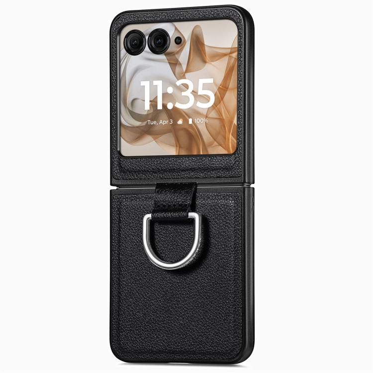 For Motorola Razr 50 Litchi Texture Leather Ring Fold Phone Case