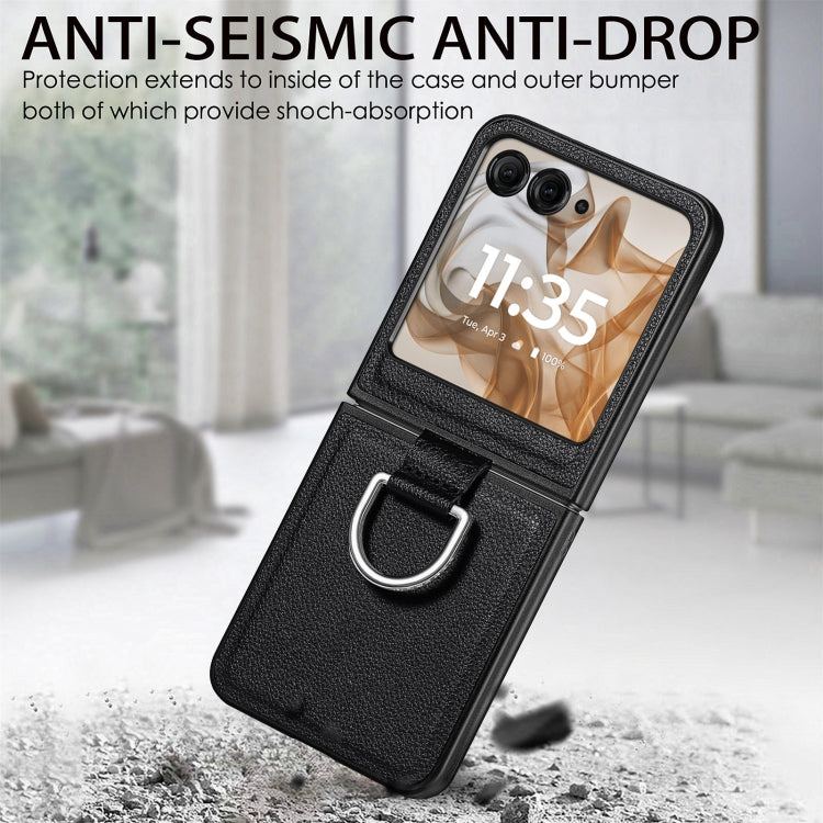 For Motorola Razr 50 Litchi Texture Leather Ring Fold Phone Case