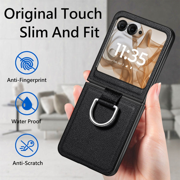 For Motorola Razr 50 Litchi Texture Leather Ring Fold Phone Case