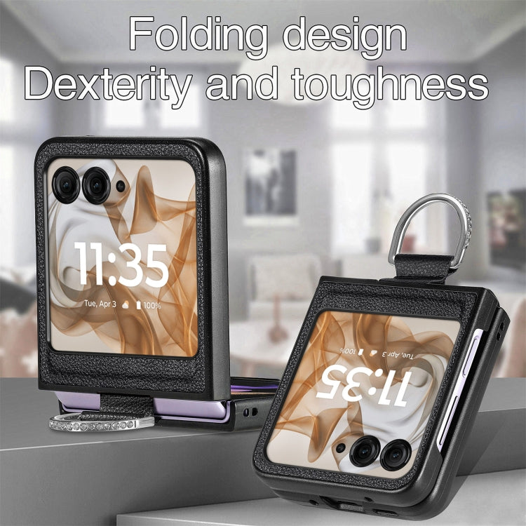 For Motorola Razr 50 Litchi Texture Leather Ring Fold Phone Case