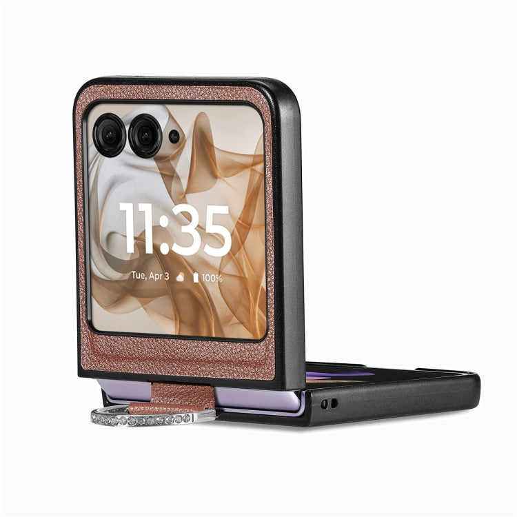 For Motorola Razr 50 Litchi Texture Leather Ring Fold Phone Case