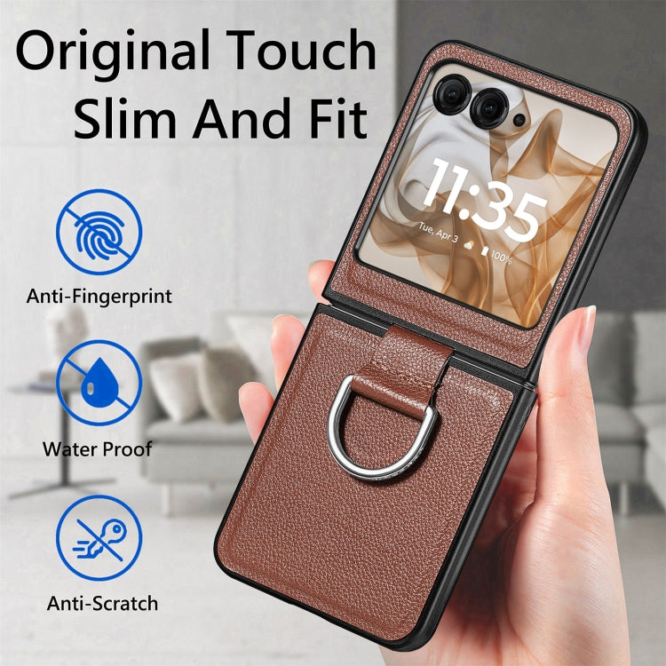 For Motorola Razr 50 Litchi Texture Leather Ring Fold Phone Case