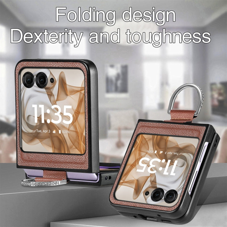 For Motorola Razr 50 Litchi Texture Leather Ring Fold Phone Case
