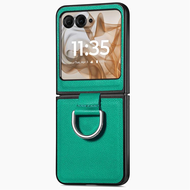 For Motorola Razr 50 Litchi Texture Leather Ring Fold Phone Case