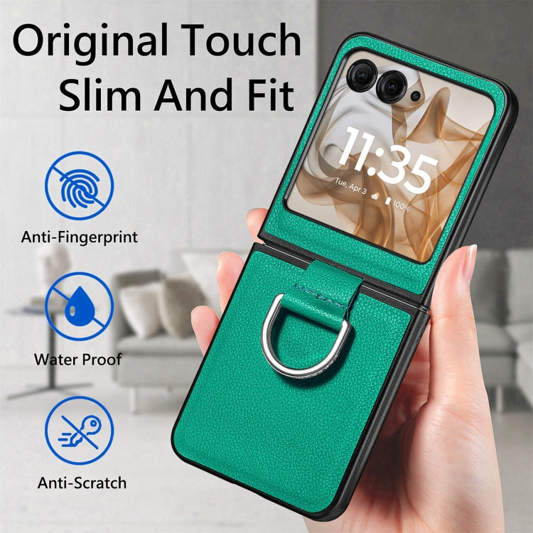 For Motorola Razr 50 Litchi Texture Leather Ring Fold Phone Case