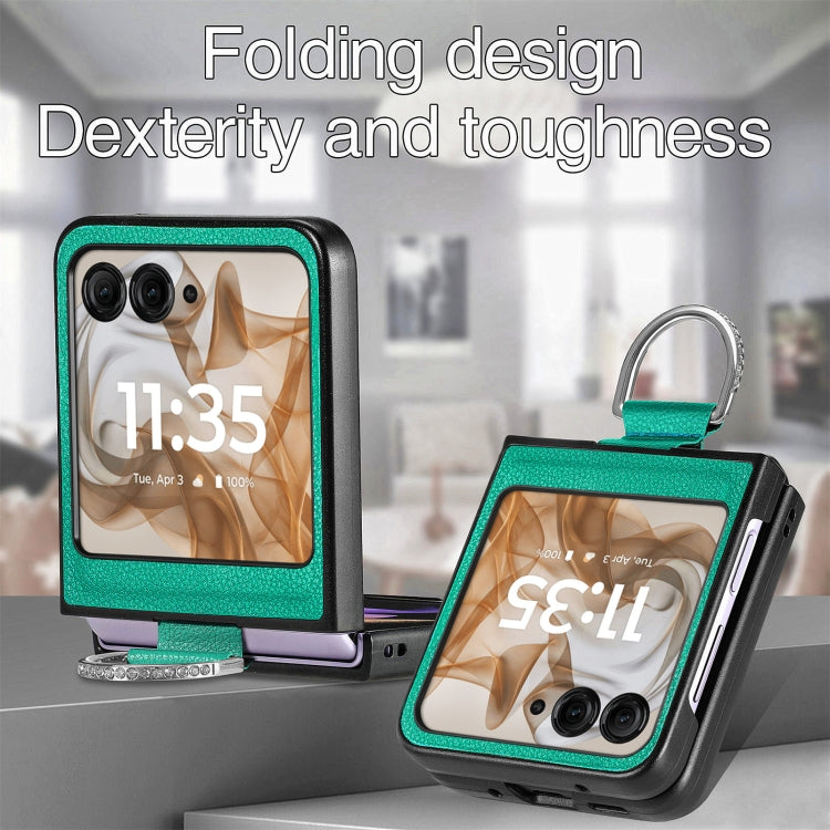 For Motorola Razr 50 Litchi Texture Leather Ring Fold Phone Case