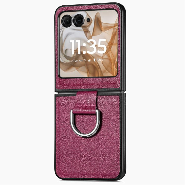 For Motorola Razr 50 Litchi Texture Leather Ring Fold Phone Case