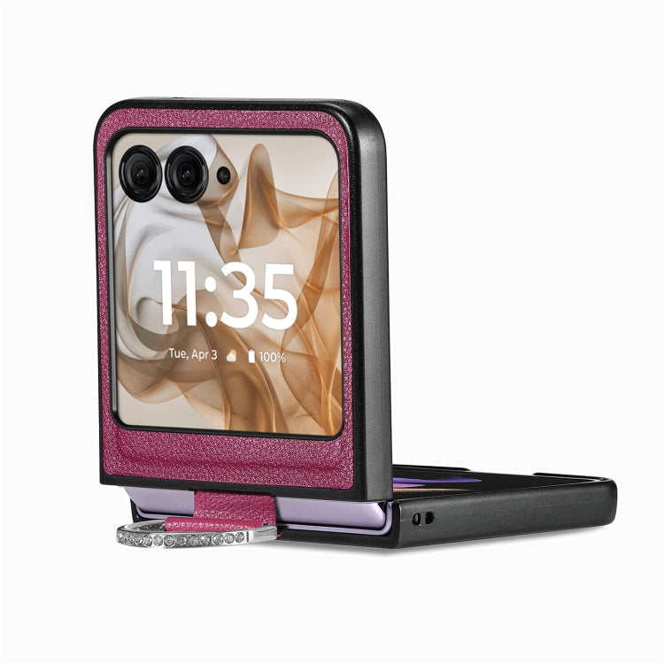 For Motorola Razr 50 Litchi Texture Leather Ring Fold Phone Case