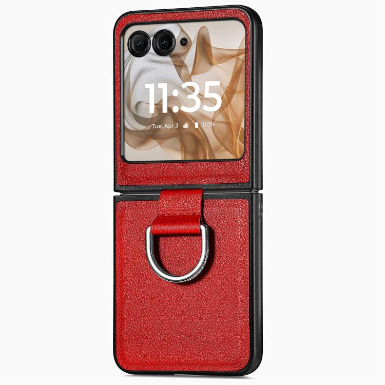 For Motorola Razr 50 Litchi Texture Leather Ring Fold Phone Case