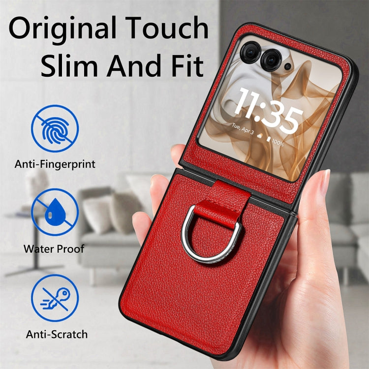 For Motorola Razr 50 Litchi Texture Leather Ring Fold Phone Case