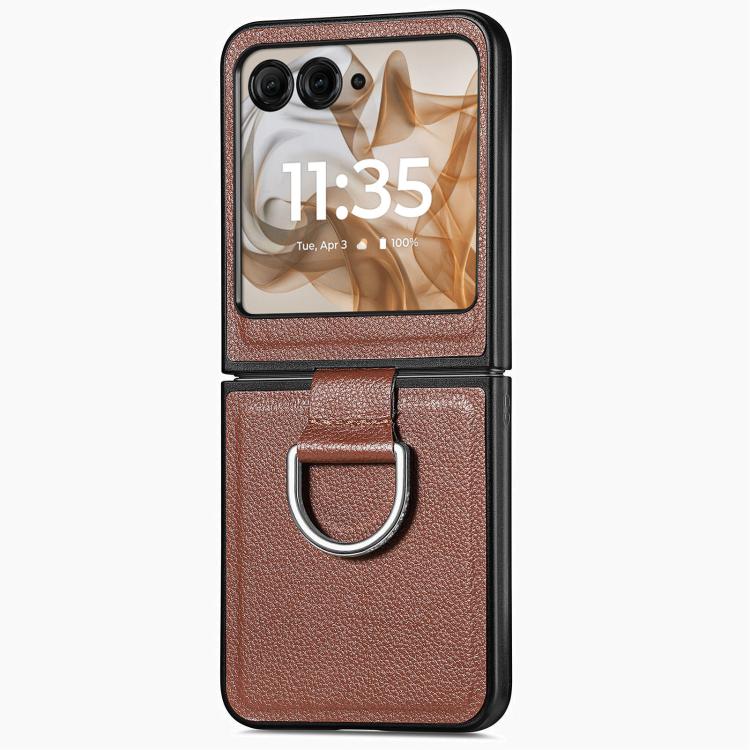 For Motorola Razr 50 Ultra Litchi Texture Leather Ring Fold Phone Case
