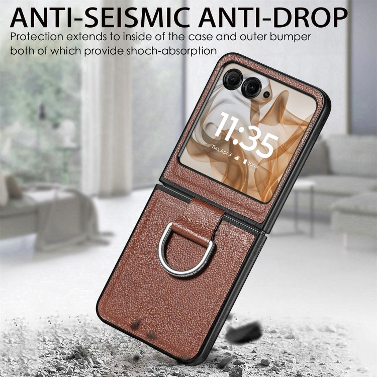 For Motorola Razr 50 Ultra Litchi Texture Leather Ring Fold Phone Case