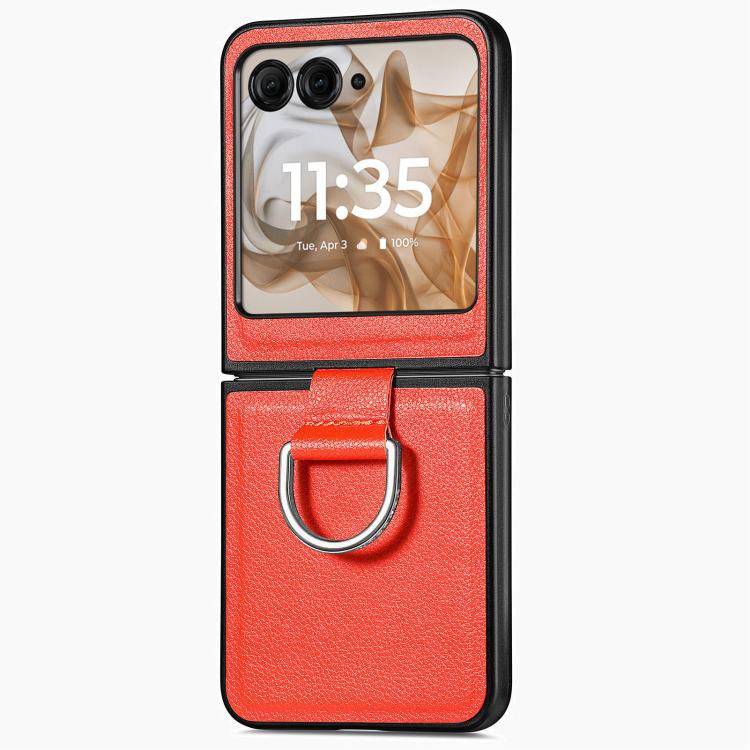 For Motorola Razr 50 Ultra Litchi Texture Leather Ring Fold Phone Case