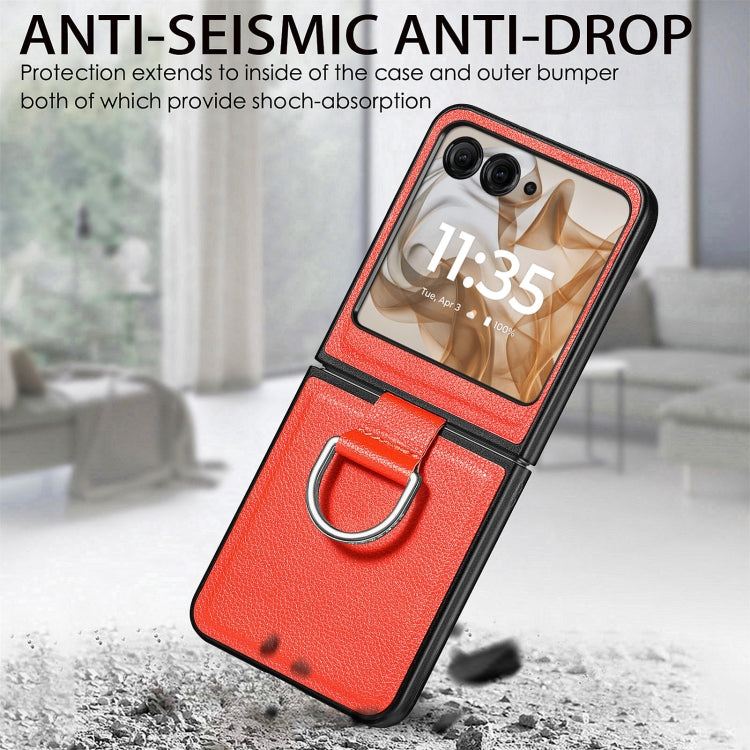 For Motorola Razr 50 Ultra Litchi Texture Leather Ring Fold Phone Case