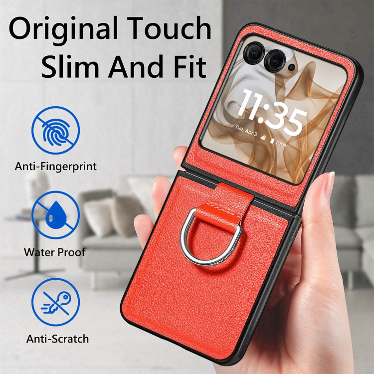 For Motorola Razr 50 Ultra Litchi Texture Leather Ring Fold Phone Case