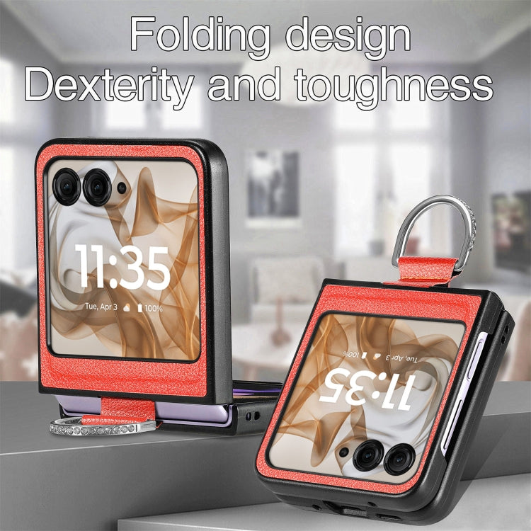 For Motorola Razr 50 Ultra Litchi Texture Leather Ring Fold Phone Case