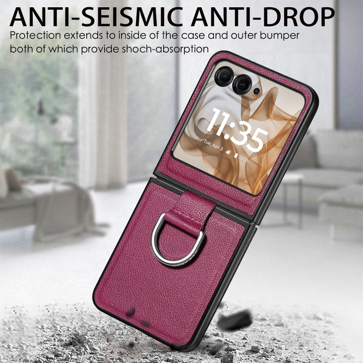 For Motorola Razr 50 Ultra Litchi Texture Leather Ring Fold Phone Case