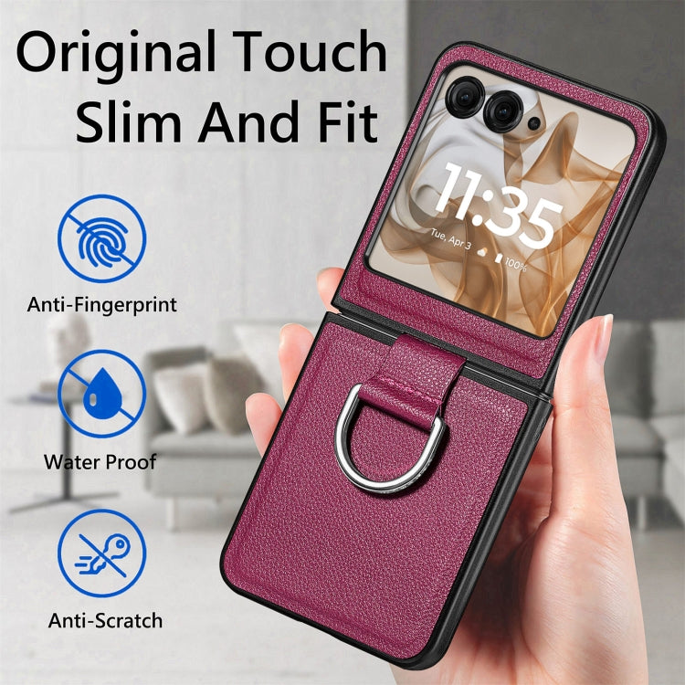 For Motorola Razr 50 Ultra Litchi Texture Leather Ring Fold Phone Case