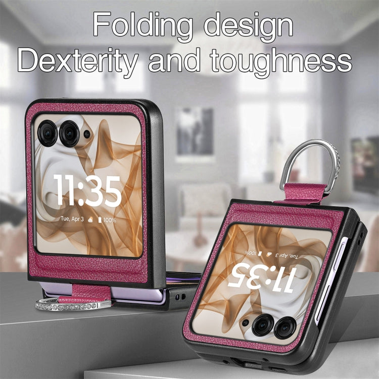 For Motorola Razr 50 Ultra Litchi Texture Leather Ring Fold Phone Case