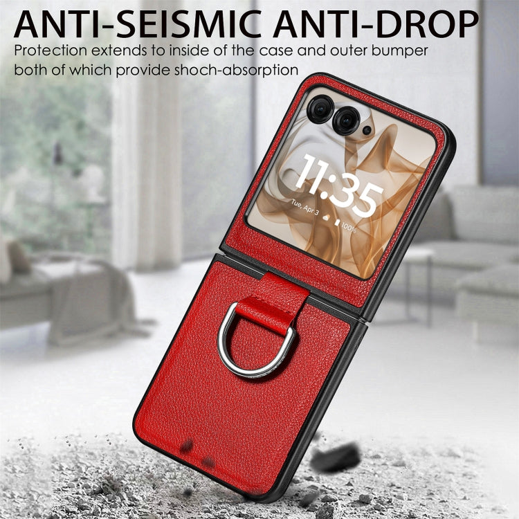 For Motorola Razr 50 Ultra Litchi Texture Leather Ring Fold Phone Case
