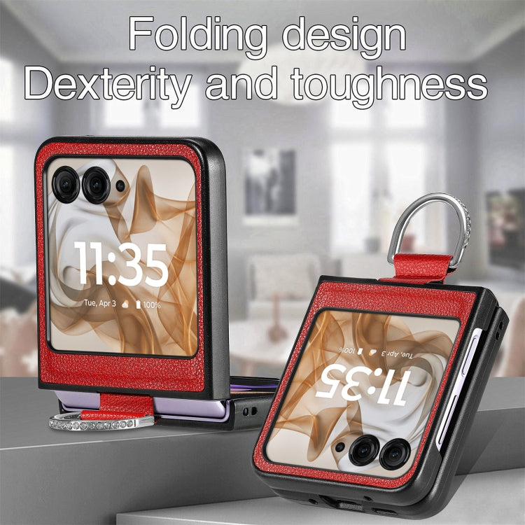 For Motorola Razr 50 Ultra Litchi Texture Leather Ring Fold Phone Case