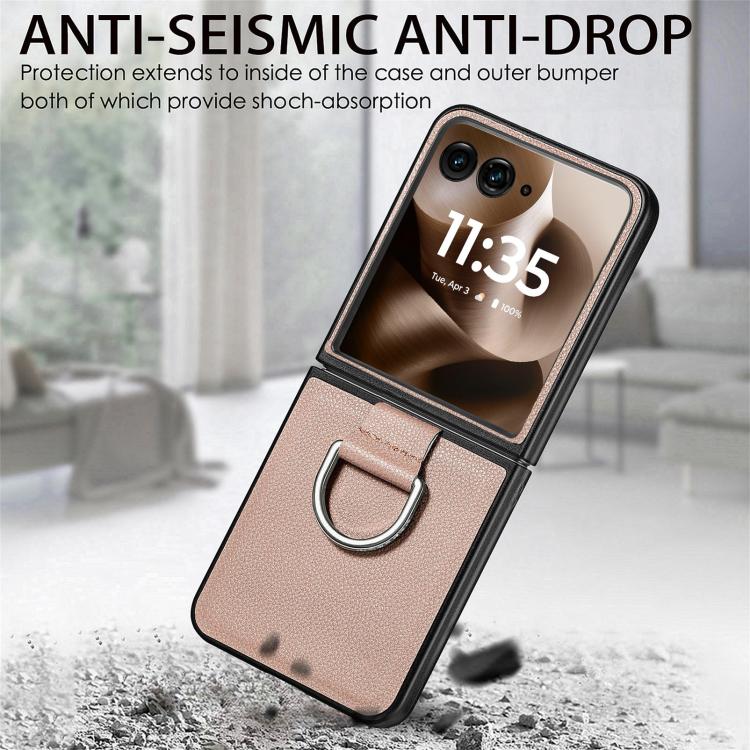For Motorola Razr 60 Litchi Texture Leather Ring Fold Phone Case