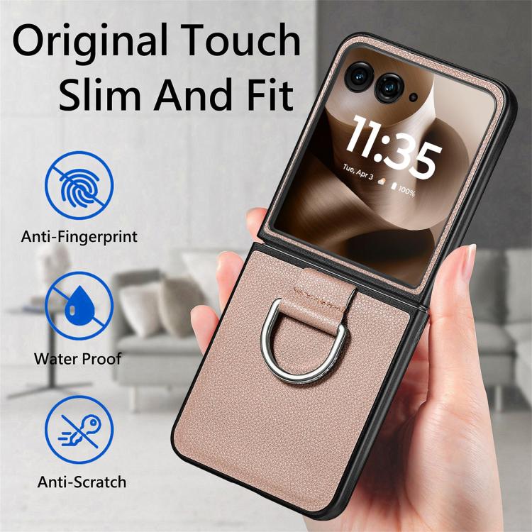 For Motorola Razr 60 Litchi Texture Leather Ring Fold Phone Case
