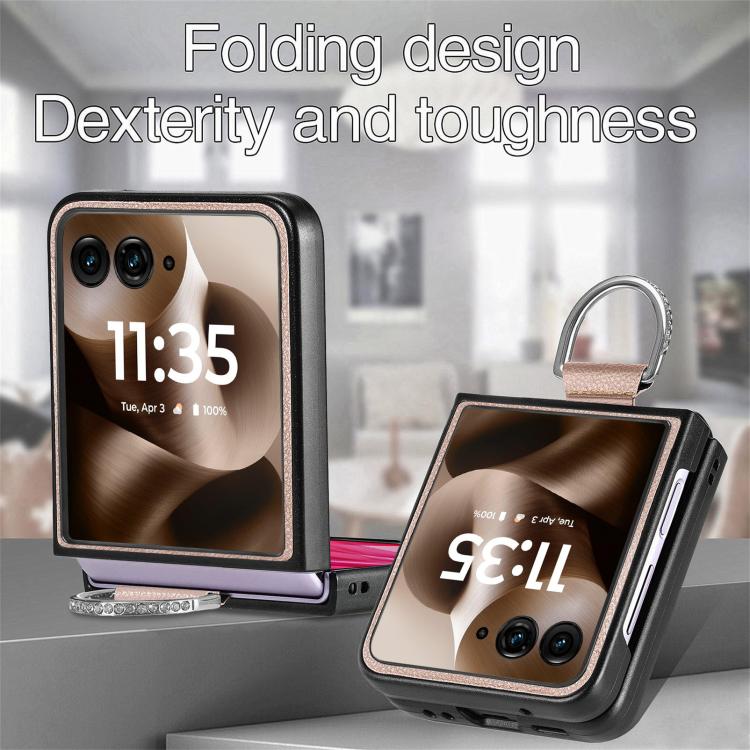 For Motorola Razr 60 Litchi Texture Leather Ring Fold Phone Case