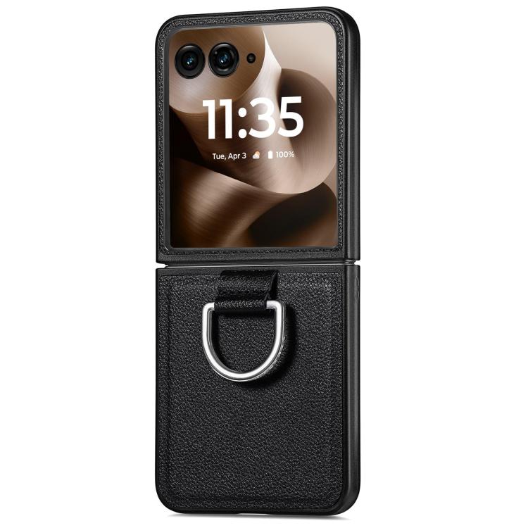 For Motorola Razr 60 Litchi Texture Leather Ring Fold Phone Case
