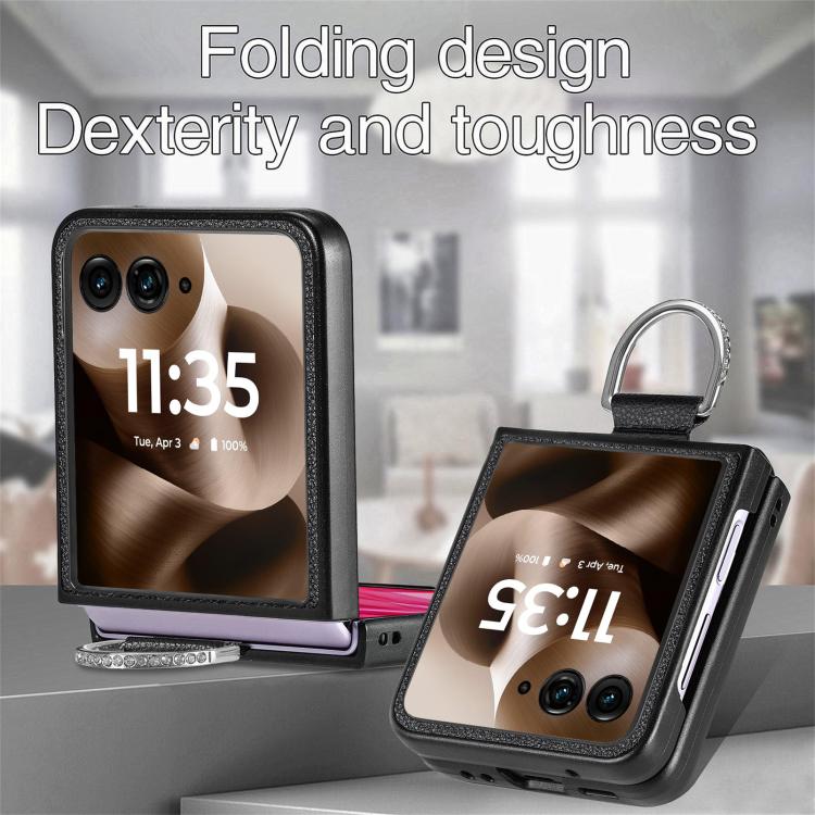 For Motorola Razr 60 Litchi Texture Leather Ring Fold Phone Case