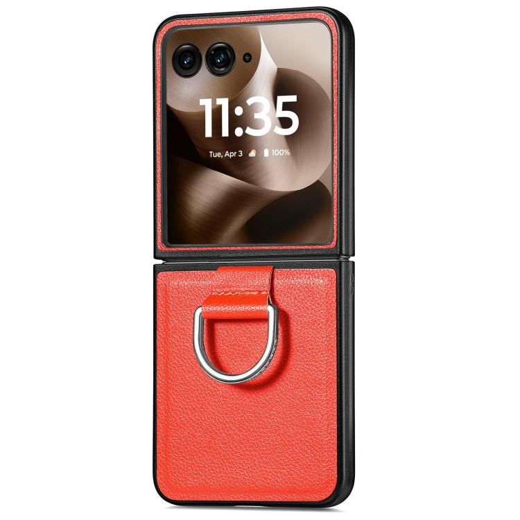 For Motorola Razr 60 Litchi Texture Leather Ring Fold Phone Case