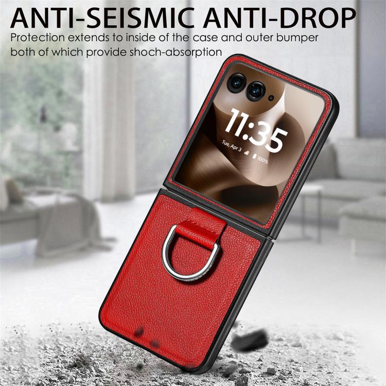 For Motorola Razr 60 Litchi Texture Leather Ring Fold Phone Case