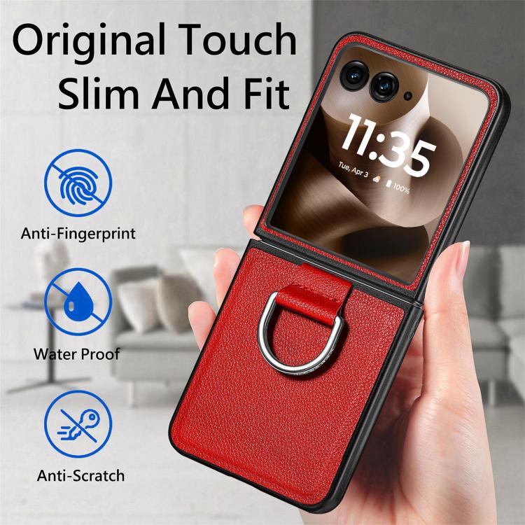 For Motorola Razr 60 Litchi Texture Leather Ring Fold Phone Case