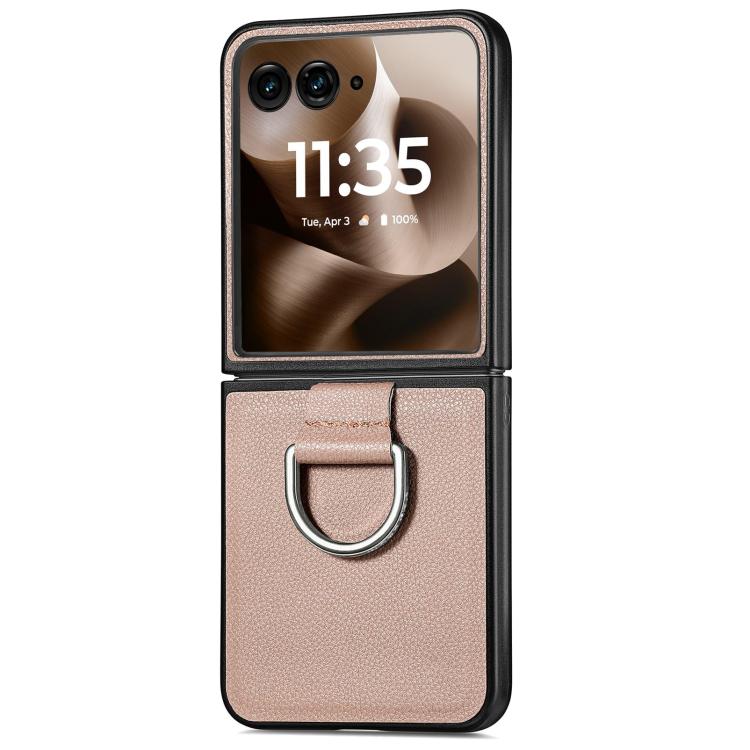 For Motorola Razr 60 Ultra Litchi Texture Leather Ring Fold Phone Case