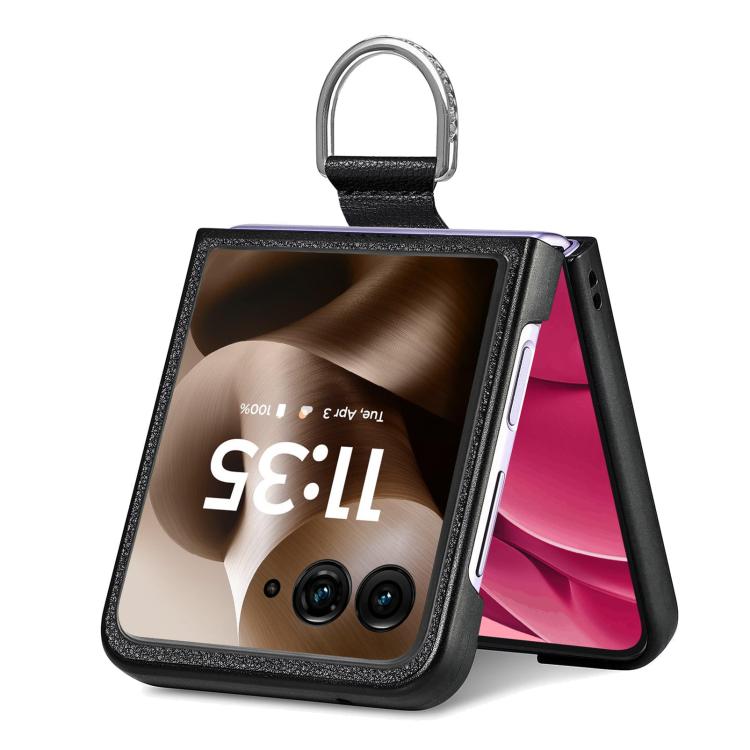 For Motorola Razr 60 Ultra Litchi Texture Leather Ring Fold Phone Case