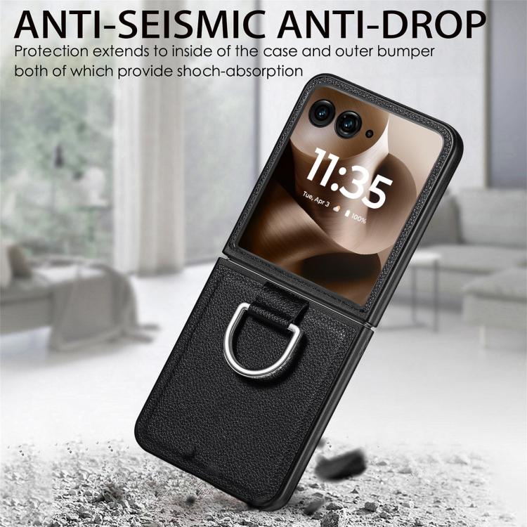 For Motorola Razr 60 Ultra Litchi Texture Leather Ring Fold Phone Case