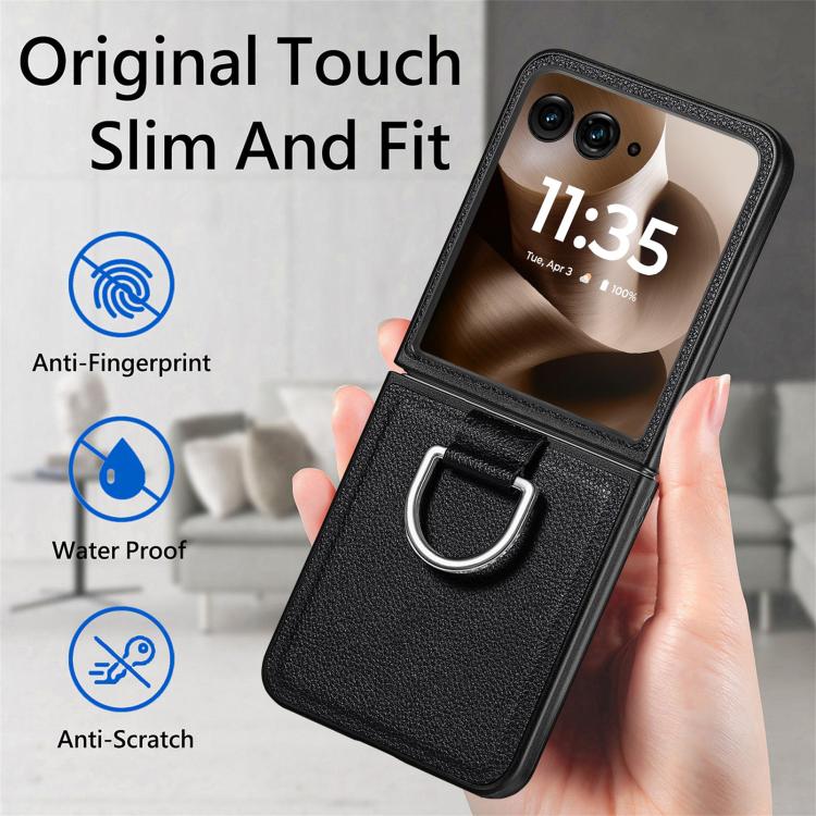 For Motorola Razr 60 Ultra Litchi Texture Leather Ring Fold Phone Case