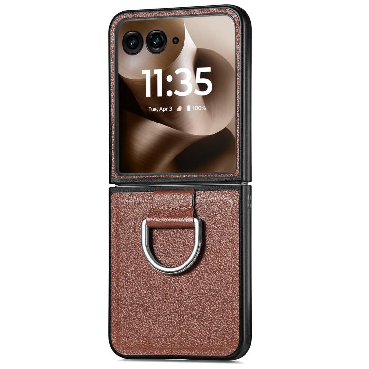 For Motorola Razr 60 Ultra Litchi Texture Leather Ring Fold Phone Case