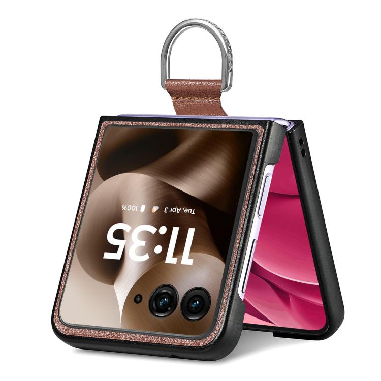 For Motorola Razr 60 Ultra Litchi Texture Leather Ring Fold Phone Case