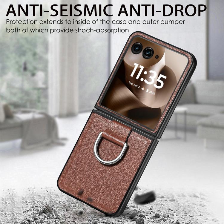 For Motorola Razr 60 Ultra Litchi Texture Leather Ring Fold Phone Case